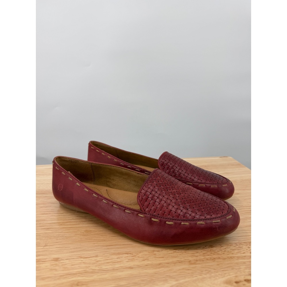 Born Womens 9.5 41 Burgundy Leather Woven Loafer Flats Slip On Comfort Red Shoes